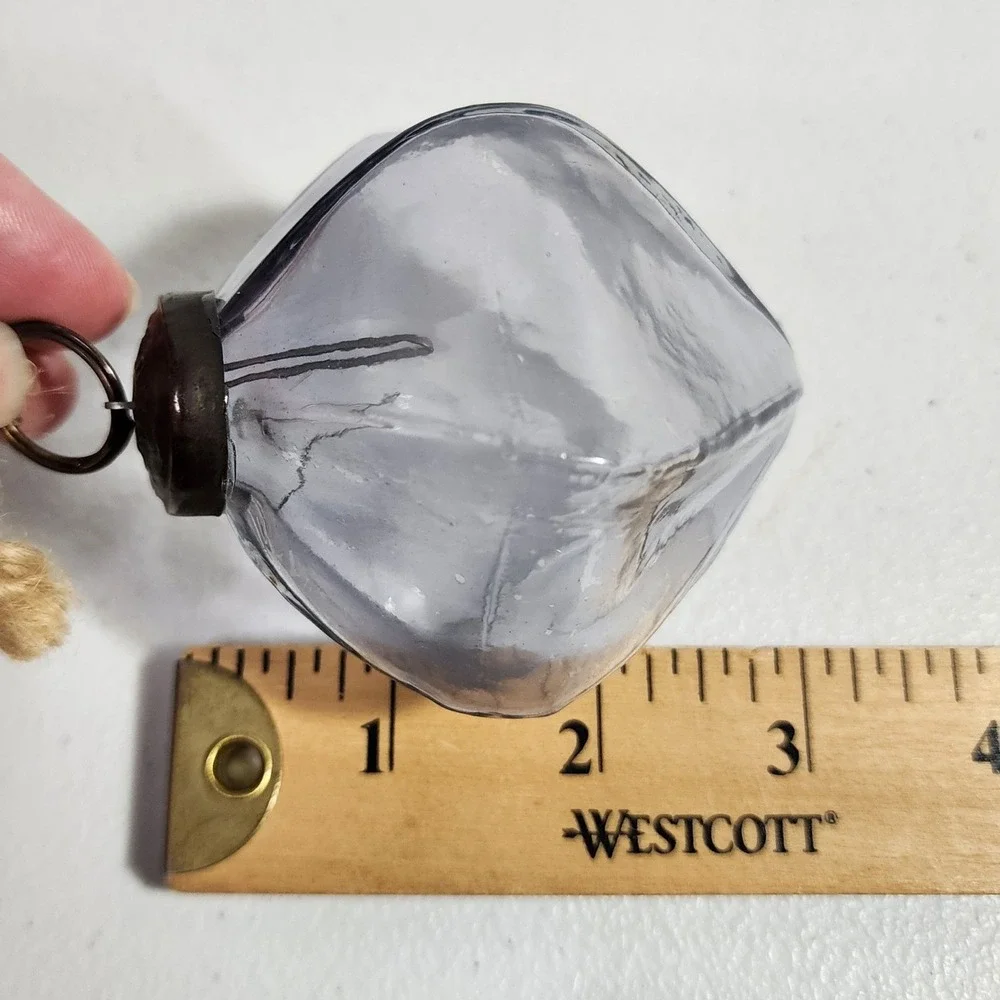 VTG Hand Blown Glass Star Ornament Lavender Gray Twisted Diamond Jute Loop 2.5